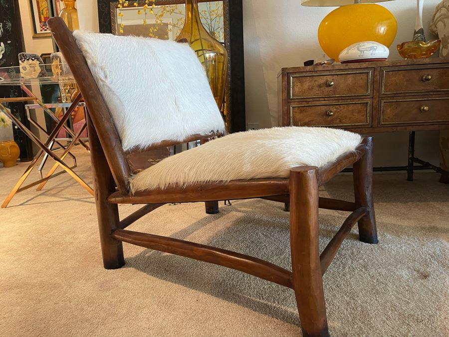 Solid Wood Accent Chair With Cowhide Seat And Back 24W X 29D X 30H [Photo 2]