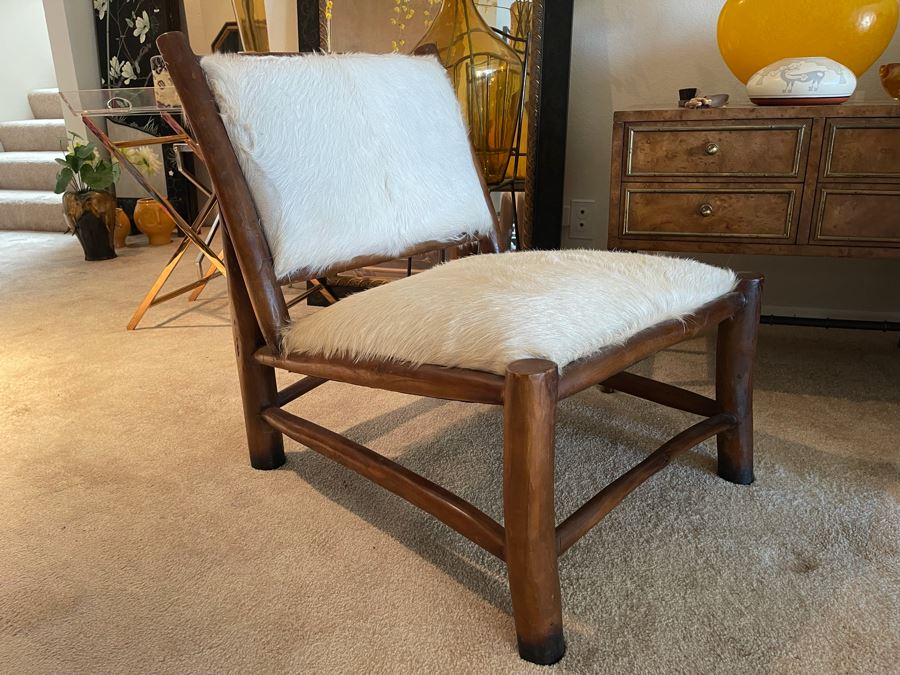 Solid Wood Accent Chair With Cowhide Seat And Back 24W X 29D X 30H
