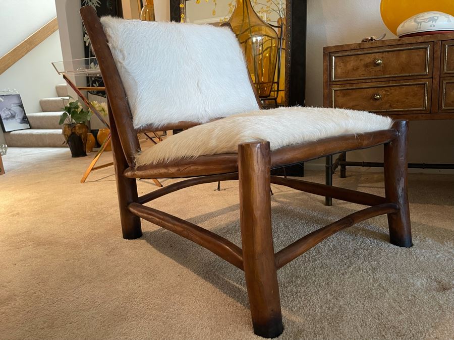 Solid Wood Accent Chair With Cowhide Seat And Back 24W X 29D X 30H   42580 Mfwh 