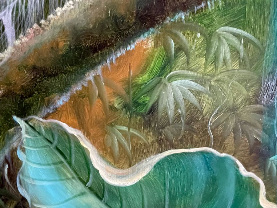 Peacock Birds Painting On Canvas Unsigned 48W X 36H [Photo 8]