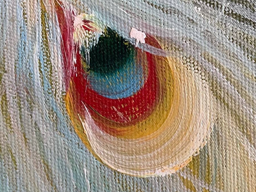 Peacock Birds Painting On Canvas Unsigned 48W X 36H [Photo 9]