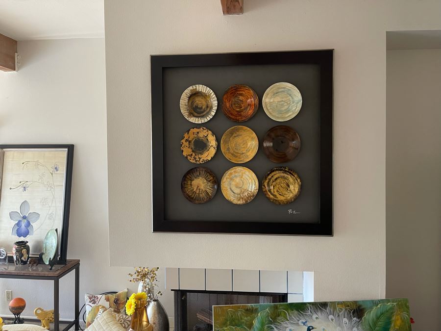 Original Signed Mixed Mixed Artwork Of Nine Framed Hand Painted Plates [Photo 3]