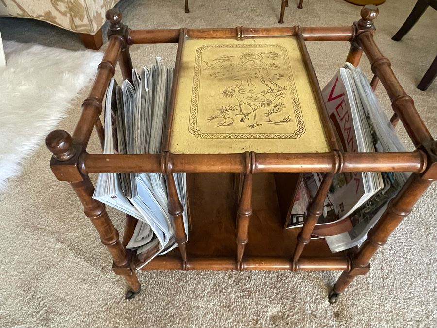 Vintage Hollywood Regency Magazine Rack With Casters 18W X 13D X 19H [Photo 2]