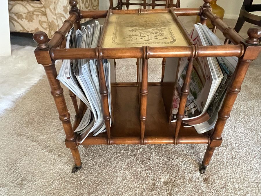 Vintage Hollywood Regency Magazine Rack With Casters 18W X 13D X 19H [Photo 3]