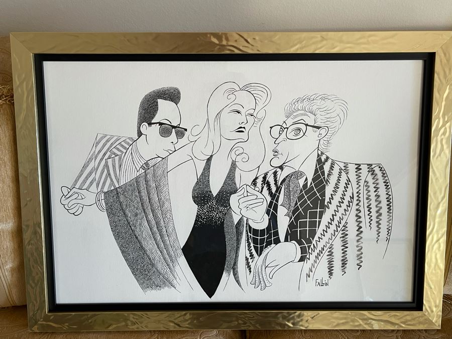 Original Ken Fallin Framed Caricature Artwork Client Paid $400 Just For Professional Gold Framing 19.5W X 29.5H