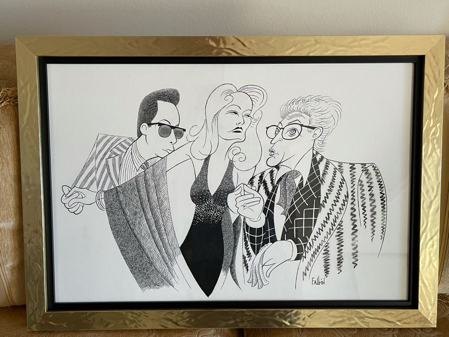 Original Ken Fallin Framed Caricature Artwork Client Paid $400 Just For Professional Gold Framing 19.5W X 29.5H [Photo 2]