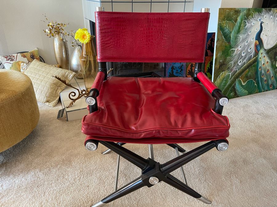 Red Leather Modern Directors Chair 25W X 22D X 37H Retails $2,449 [Photo 4]