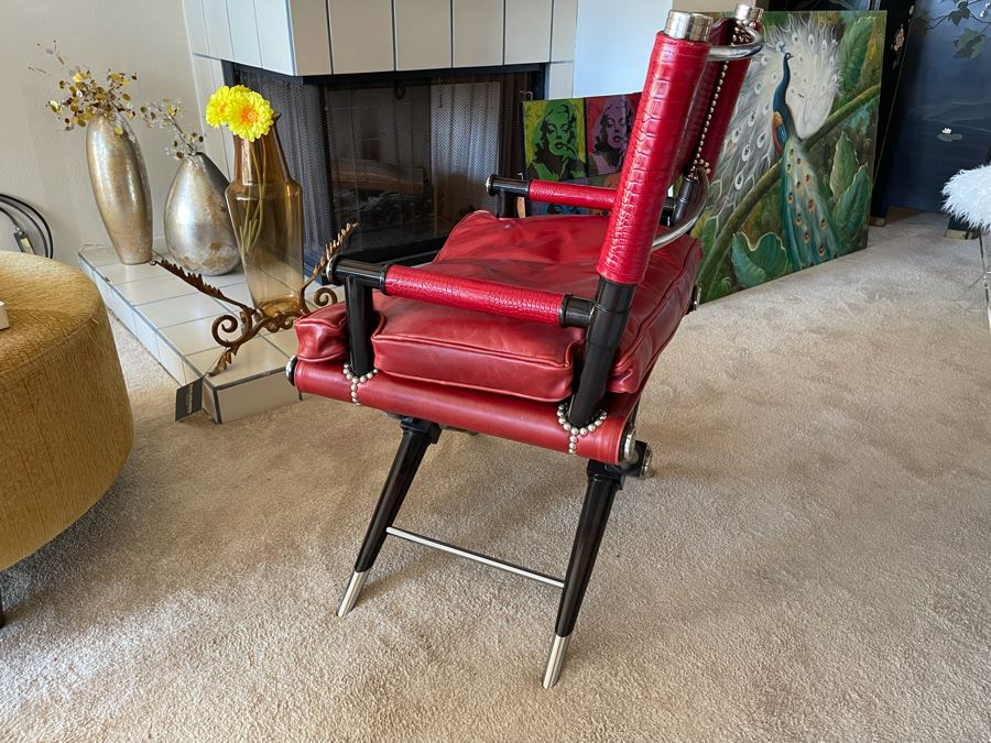 Red Leather Modern Directors Chair 25W X 22D X 37H Retails $2,449 [Photo 9]