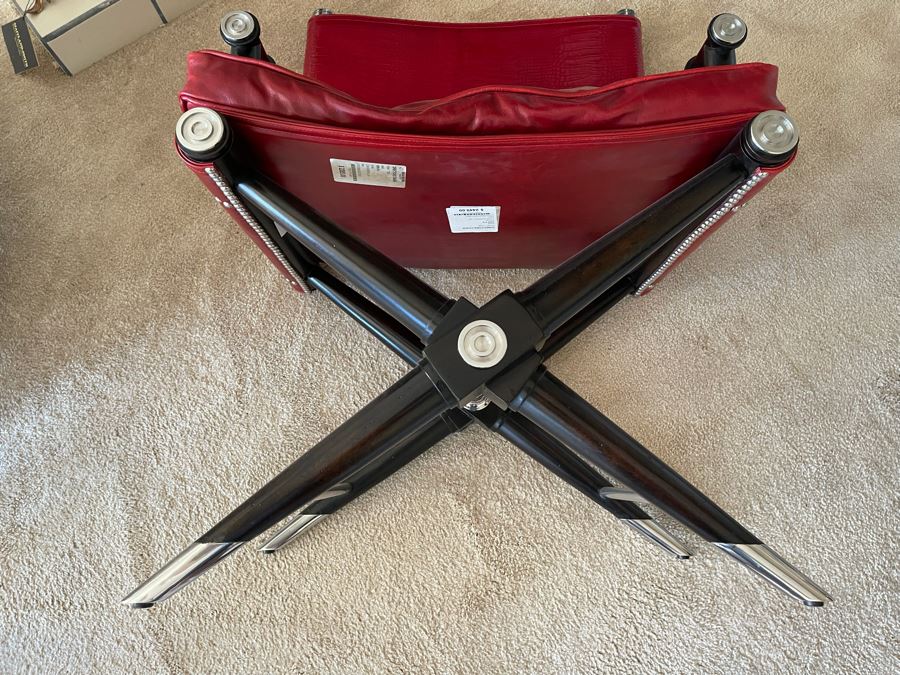 Red Leather Modern Directors Chair 25W X 22D X 37H Retails $2,449 [Photo 10]