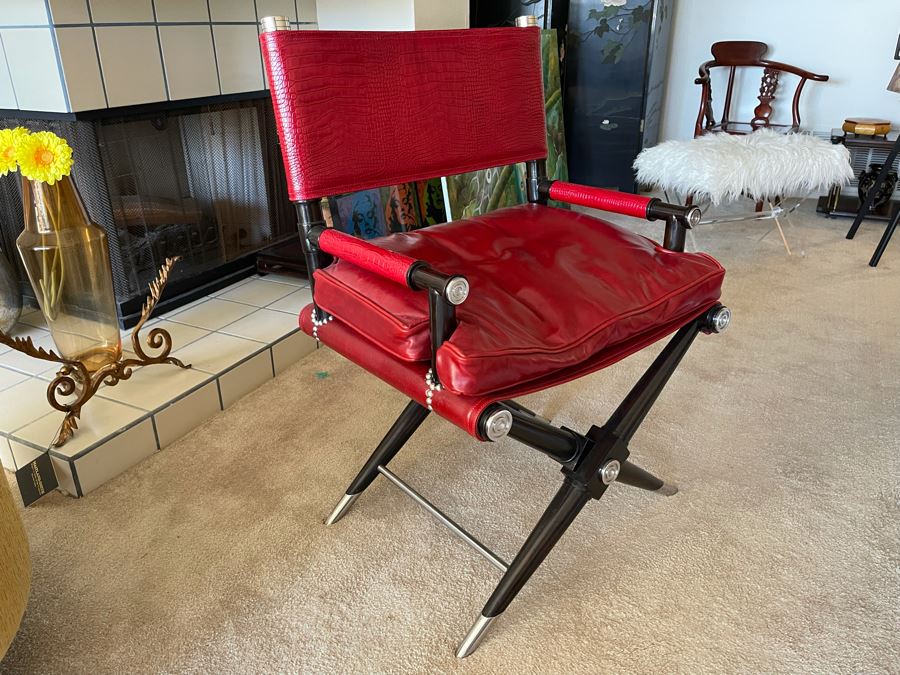 Red Leather Modern Directors Chair 25W X 22D X 37H Retails $2,449 [Photo 2]