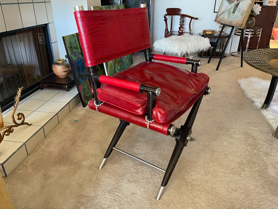 Red Leather Modern Directors Chair 25W X 22D X 37H Retails $2,449 [Photo 3]