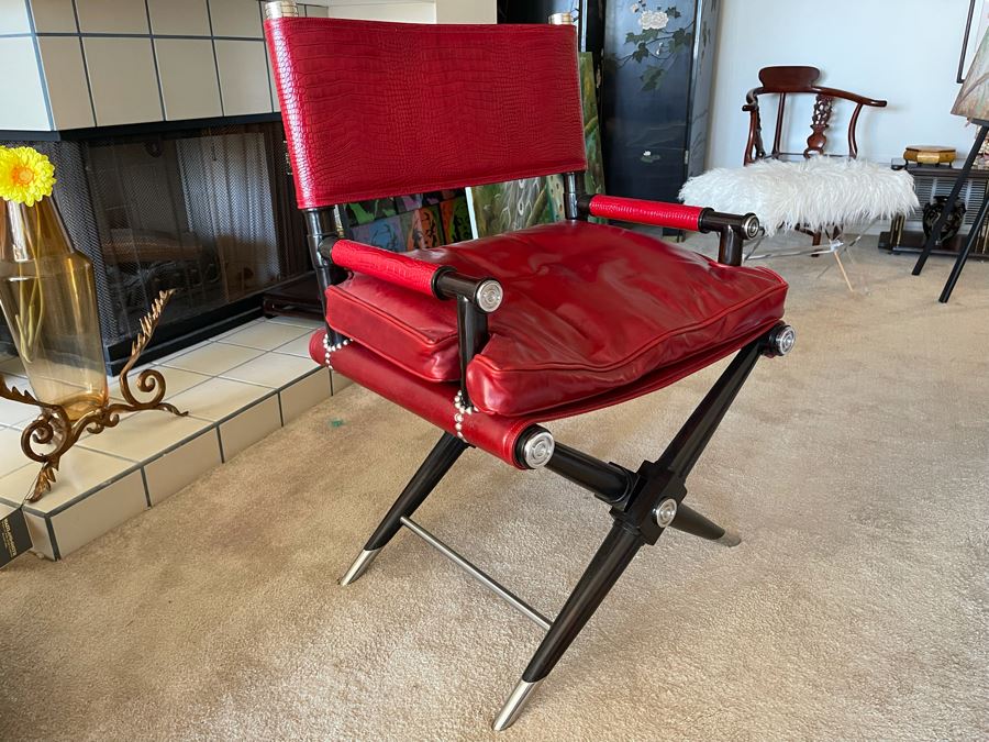 Red Leather Modern Directors Chair 25W X 22D X 37H Retails $2,449 [Photo 1]