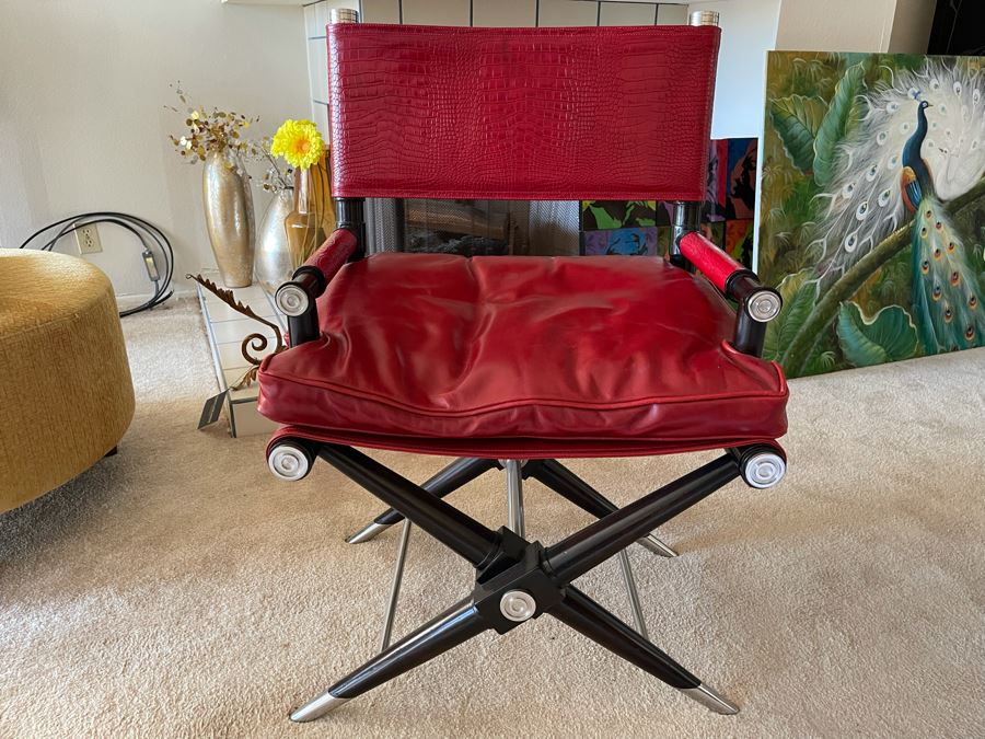 Red Leather Modern Directors Chair 25W X 22D X 37H Retails $2,449 [Photo 5]