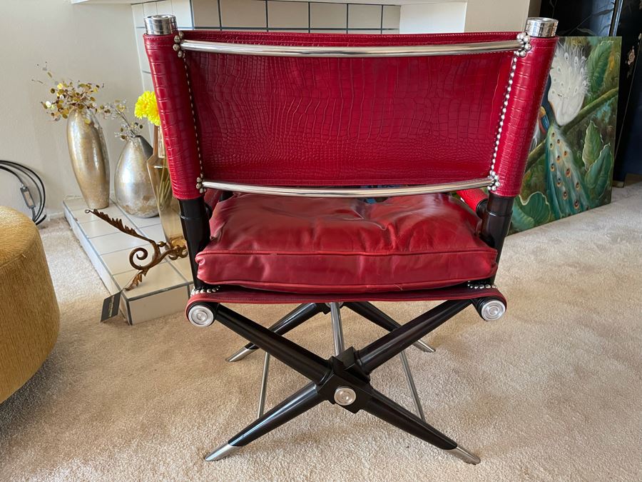 Red Leather Modern Directors Chair 25W X 22D X 37H Retails $2,449 [Photo 7]