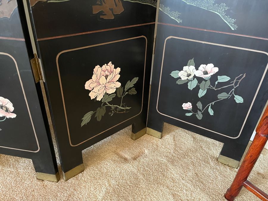 4-Panel Asian Screen Double Sided - One Side Is Gold Tones Other Is Black Tones 64W X 72H [Photo 14]