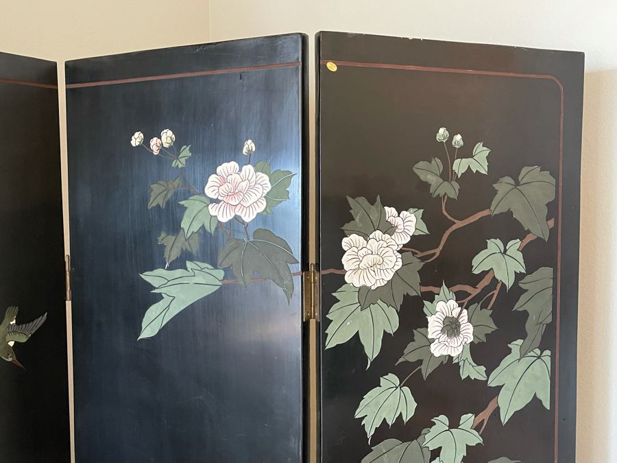 4-Panel Asian Screen Double Sided - One Side Is Gold Tones Other Is Black Tones 64W X 72H [Photo 7]