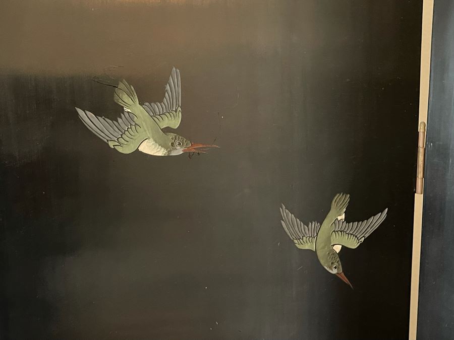 4-Panel Asian Screen Double Sided - One Side Is Gold Tones Other Is Black Tones 64W X 72H [Photo 6]