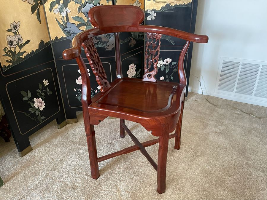Chinese Carved Rosewood Corner Chair 27W X 22D X 34H [Photo 3]