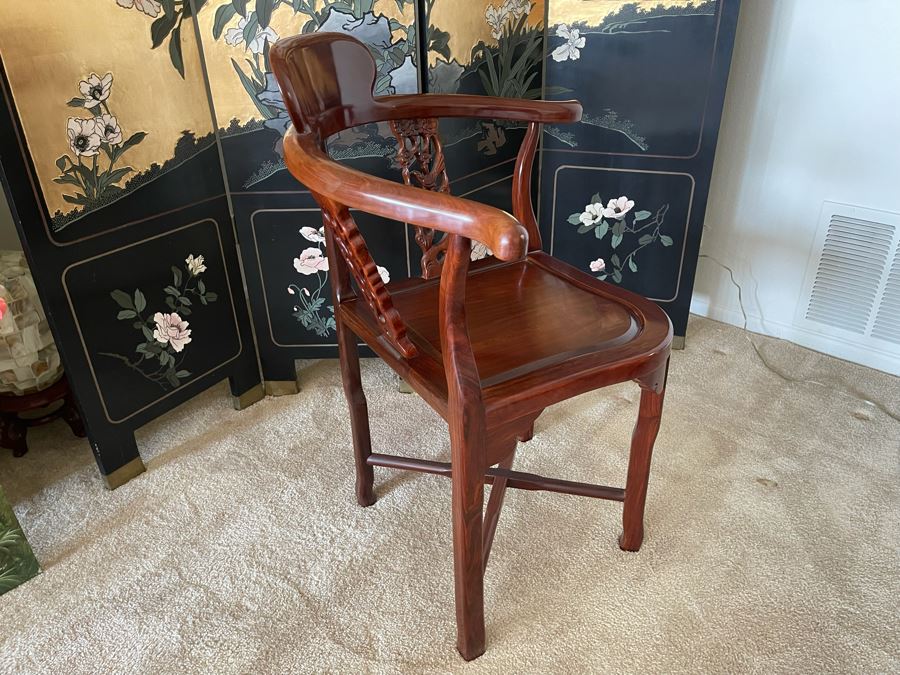 Chinese Carved Rosewood Corner Chair 27W X 22D X 34H [Photo 7]