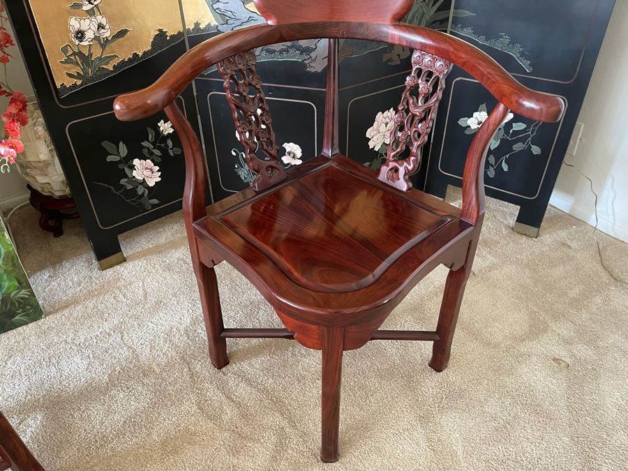 Chinese Carved Rosewood Corner Chair 27W X 22D X 34H [Photo 2]