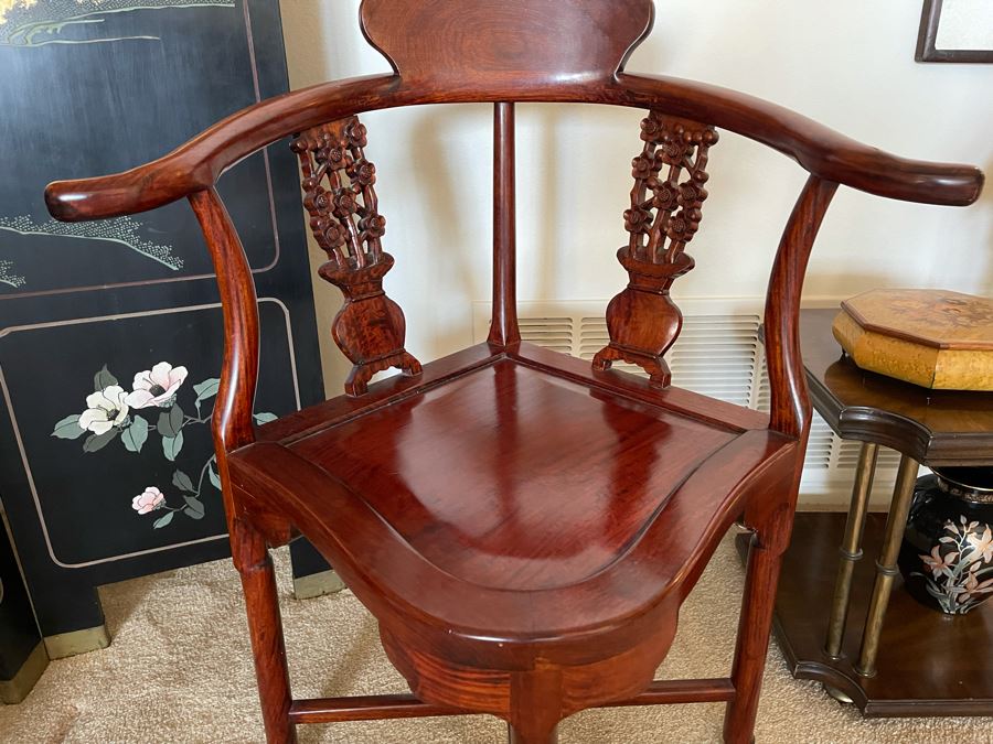 Chinese Carved Wooden Corner Chair 27W X 22D X 33H [Photo 3]