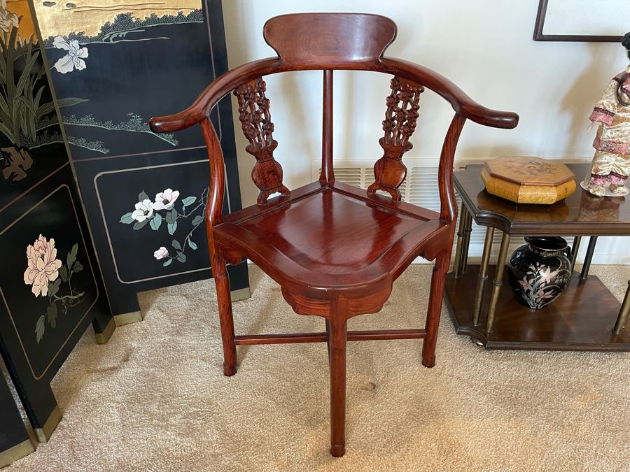 Chinese Carved Wooden Corner Chair 27W X 22D X 33H [Photo 2]