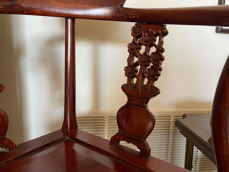 Chinese Carved Wooden Corner Chair 27W X 22D X 33H [Photo 5]