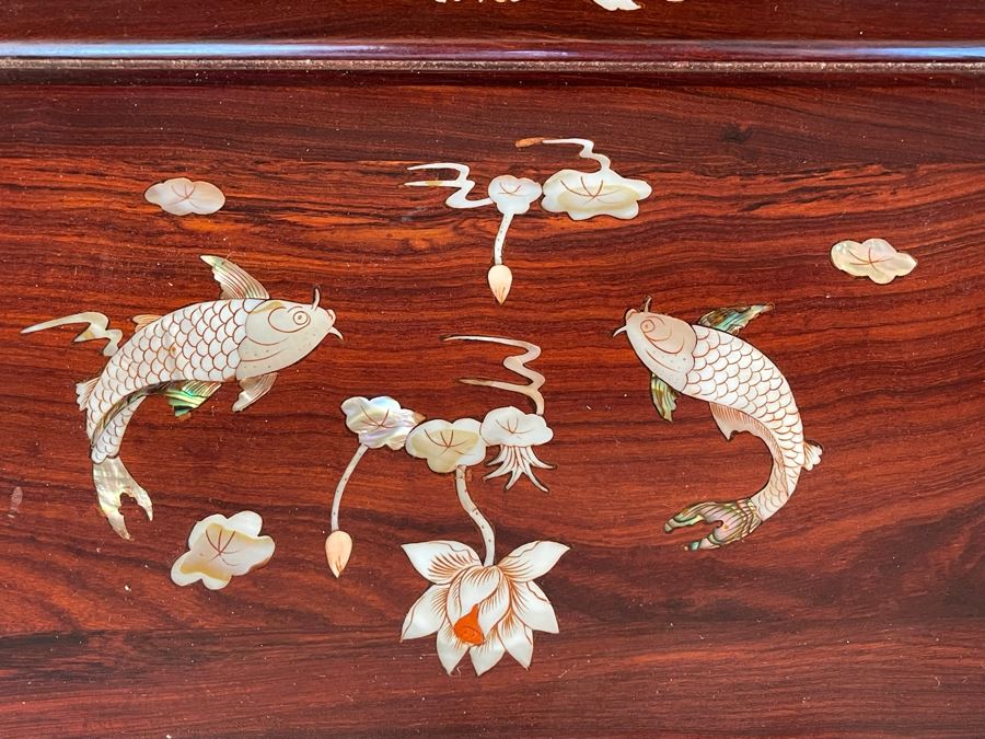 Chinese Mother Of Pearl Inlay Wooden Nesting Tables (3 Tables) 20W X 14D X 26H [Photo 5]