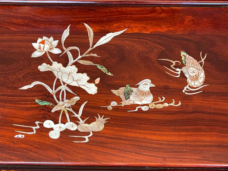 Chinese Mother Of Pearl Inlay Wooden Nesting Tables (3 Tables) 20W X 14D X 26H [Photo 7]