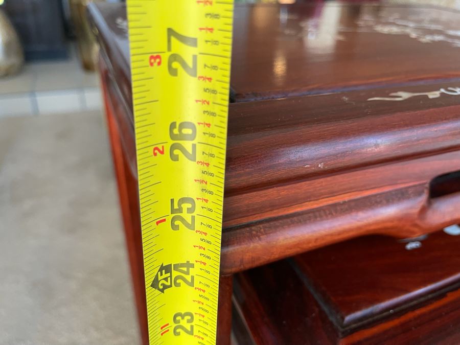 Chinese Mother Of Pearl Inlay Wooden Nesting Tables (3 Tables) 20W X 14D X 26H [Photo 14]