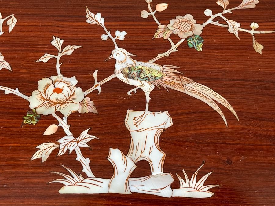 Chinese Mother Of Pearl Inlay Wooden Nesting Tables (3 Tables) 20W X 14D X 26H [Photo 9]