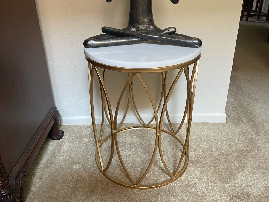 Modern Occasional Table With Metal Base And Marble Top 16.5W X 20H [Photo 2]