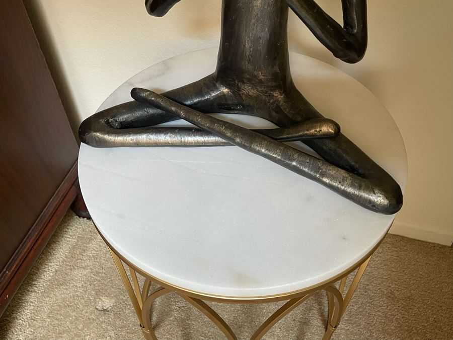 Modern Occasional Table With Metal Base And Marble Top 16.5W X 20H [Photo 3]