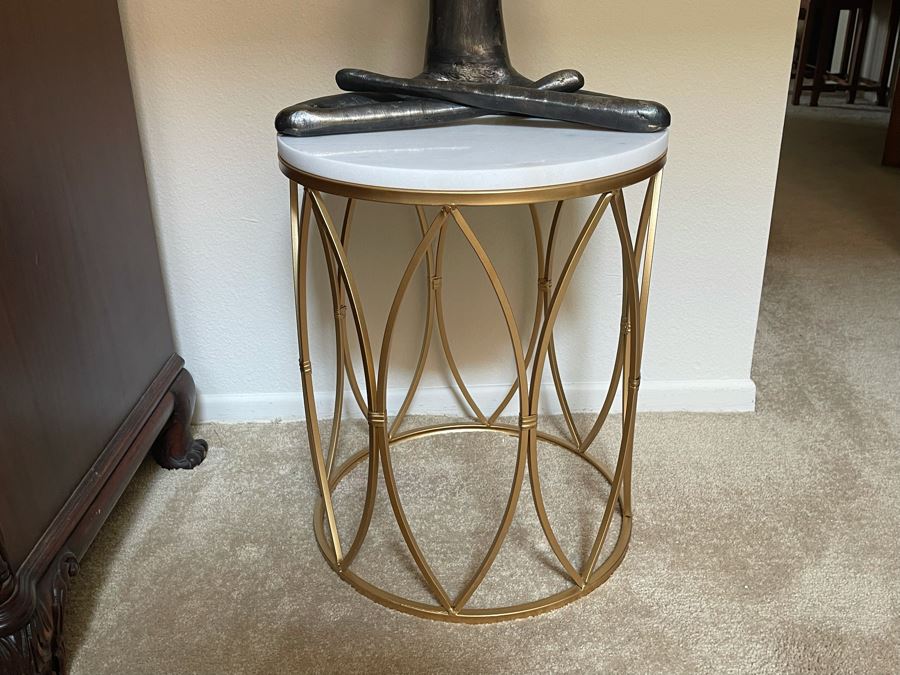 Modern Occasional Table With Metal Base And Marble Top 16.5W X 20H