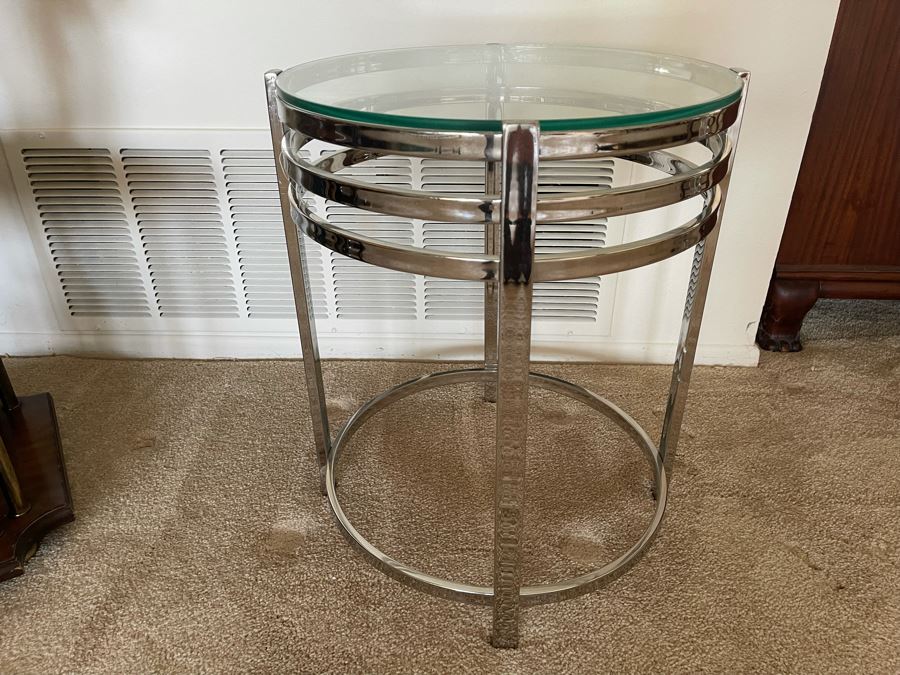 Modern Chrome Occasional Table With Glass Top 17W X 21H [Photo 2]