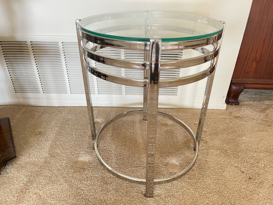 Modern Chrome Occasional Table With Glass Top 17W X 21H [Photo 1]