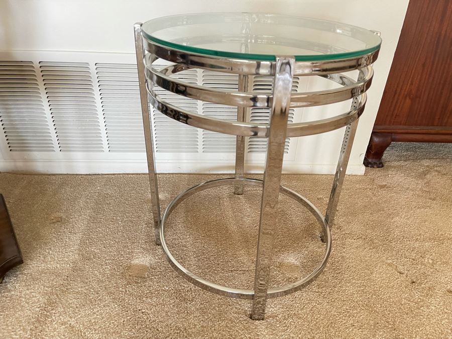 Modern Chrome Occasional Table With Glass Top 17W X 21H [Photo 3]