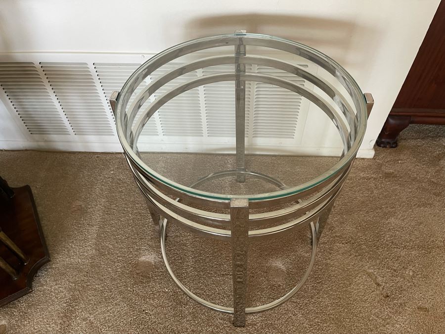 Modern Chrome Occasional Table With Glass Top 17W X 21H [Photo 4]