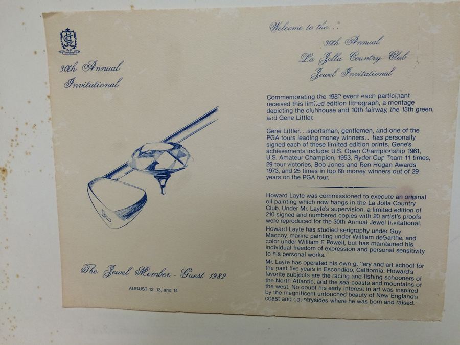 1982 La Jolla Golf Gene Littler 149/210 Howard Layte Signed Print [Photo 9]