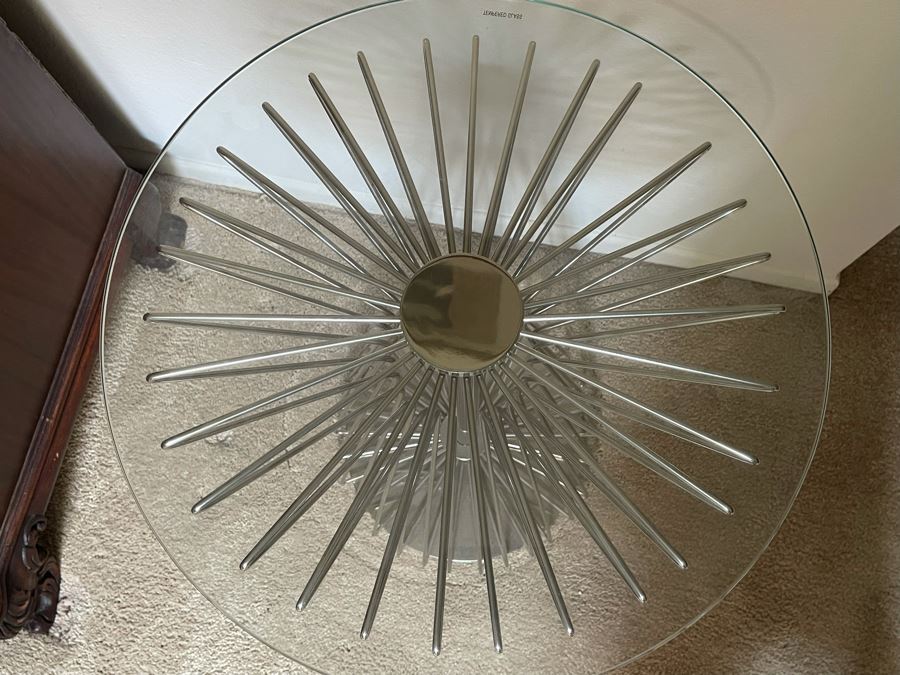 Modernist Metal Occasional Table With Glass Top 18W X 25H [Photo 5]