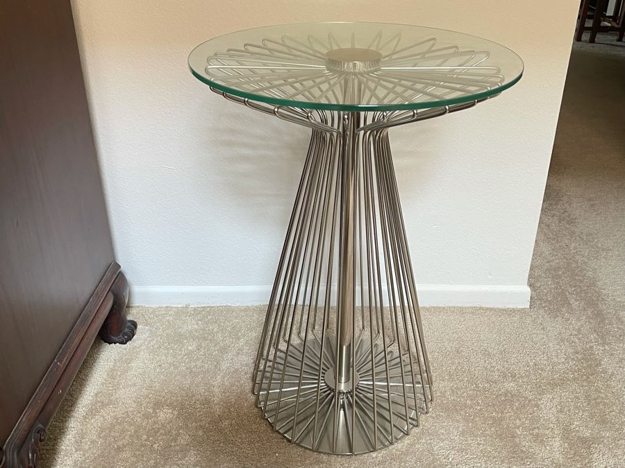 Modernist Metal Occasional Table With Glass Top 18W X 25H [Photo 3]