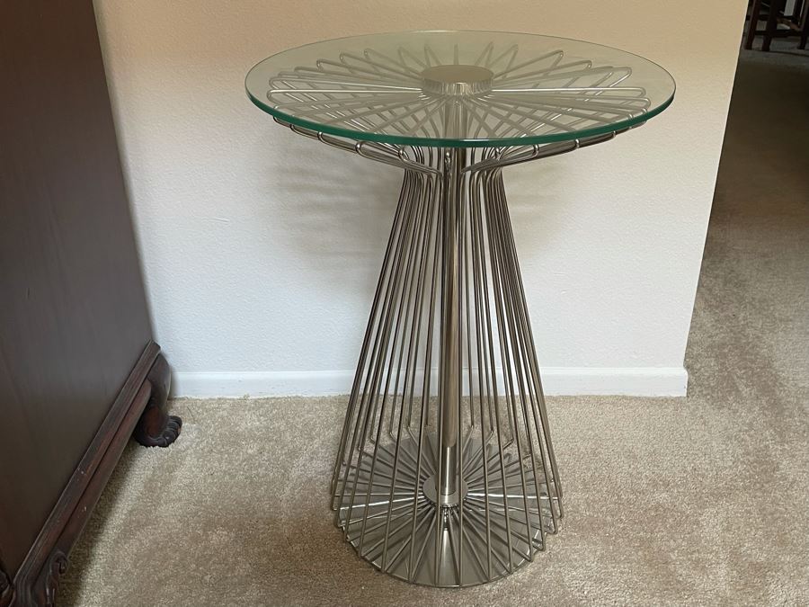 Modernist Metal Occasional Table With Glass Top 18W X 25H [Photo 4]