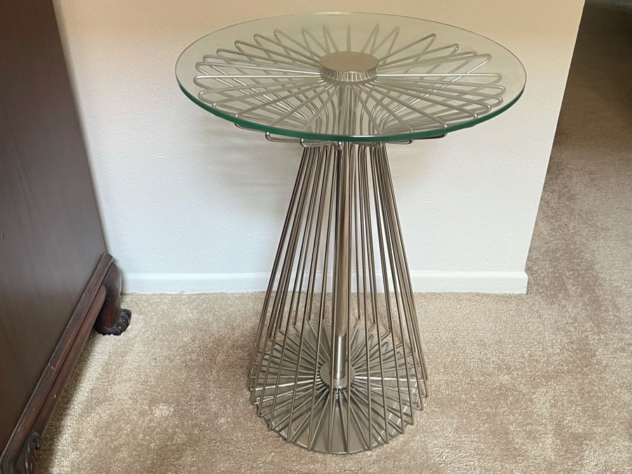 Modernist Metal Occasional Table With Glass Top 18W X 25H [Photo 2]