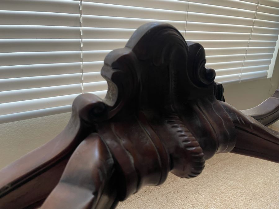 Carved Wooden Console Entry Table With Marble Top 55W X 20D X 34.5H [Photo 9]