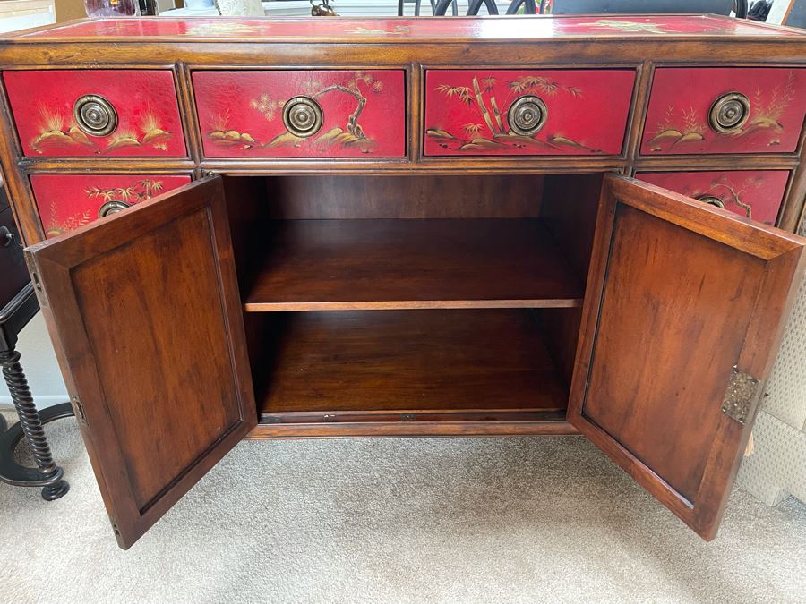 Theodore Alexander Chinoiserie Red Cabinet Chest Of Drawers Buffet Sideboard 52W X 18D X 37.5H [Photo 13]