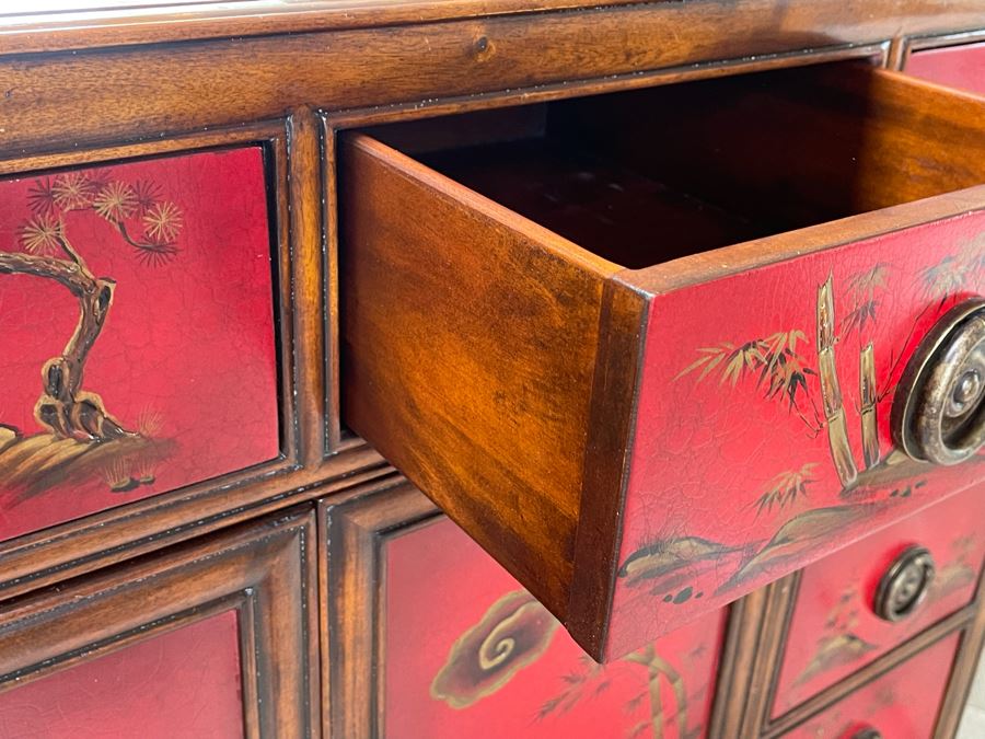 Theodore Alexander Chinoiserie Red Cabinet Chest Of Drawers Buffet Sideboard 52W X 18D X 37.5H [Photo 12]