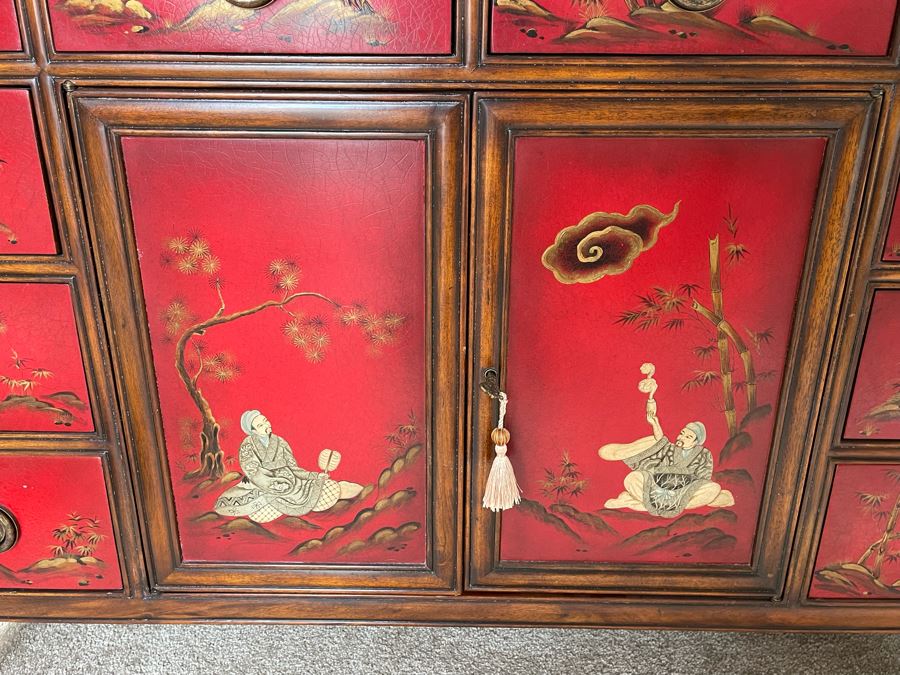 Theodore Alexander Chinoiserie Red Cabinet Chest Of Drawers Buffet Sideboard 52W X 18D X 37.5H [Photo 9]