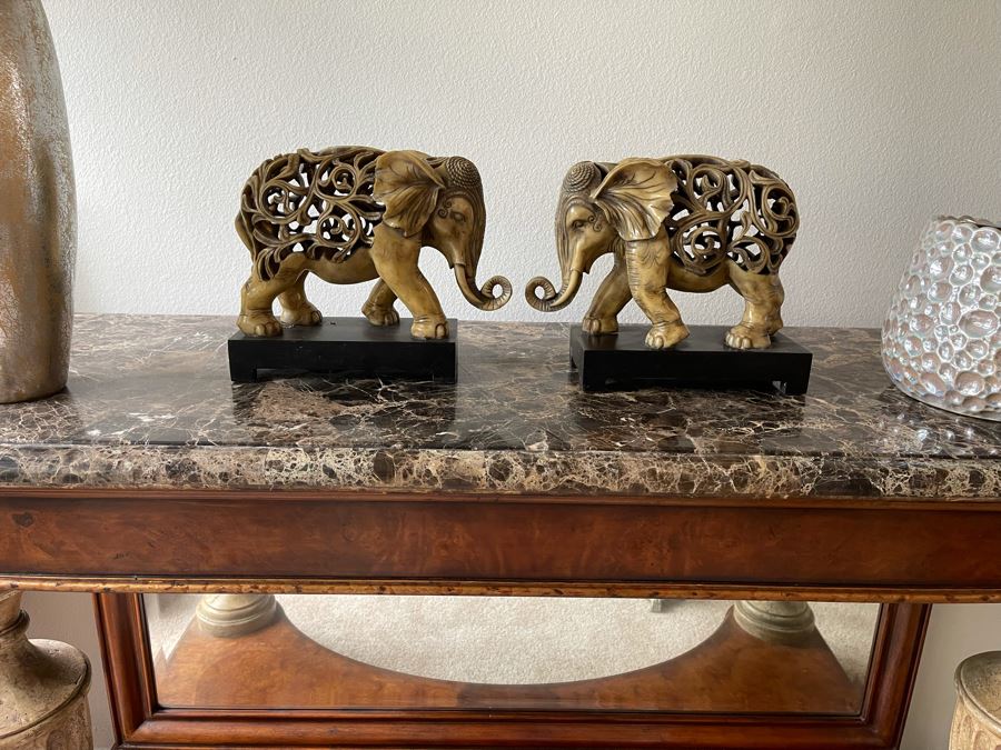 Vintage Austin Sculpture's Kinder Collection sold Ceylon Resin Ivory Elephant On Base