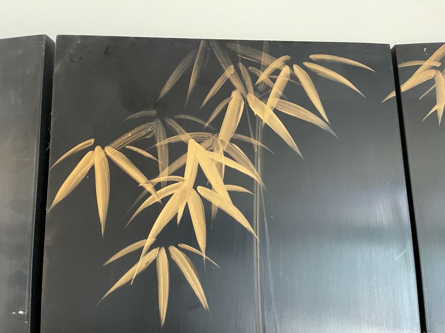 4-Panel Chinese Folding Double-Sided Screen Made In Hong Kong (Silver On One Side / Bamboo Black Motif On Other) [Photo 9]