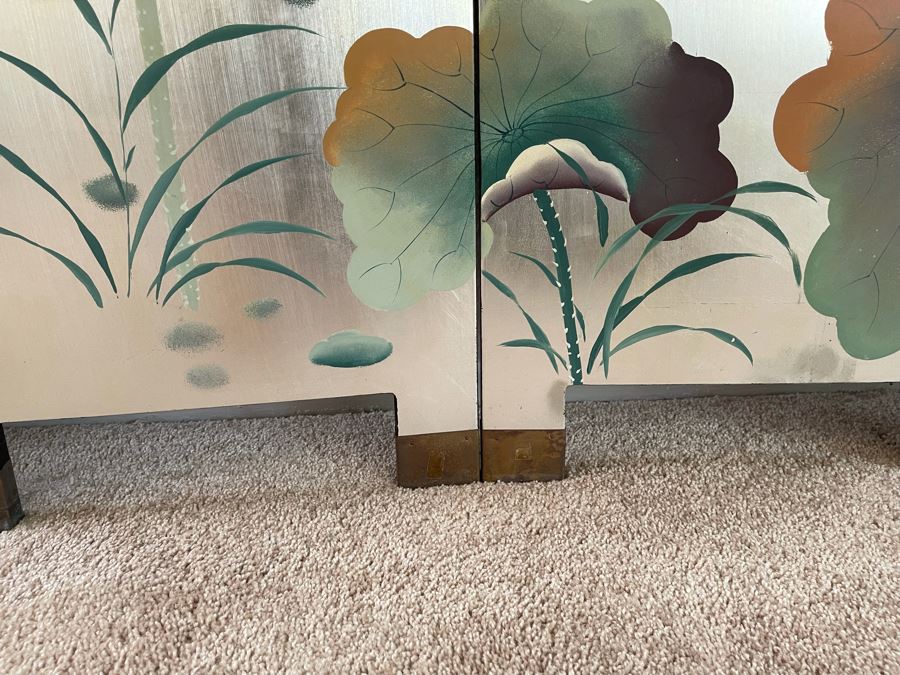 4-Panel Chinese Folding Double-Sided Screen Made In Hong Kong (Silver On One Side / Bamboo Black Motif On Other) [Photo 7]